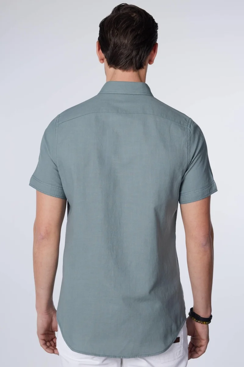 Tudors Slim Fit Short Sleeve Button Collar Plain Summer Linen Effect Gray Men's Shirt