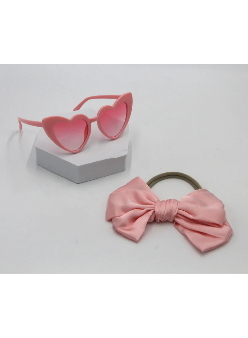 D'Daniela Athena Glasses and Bow Barrette Ponytail Set For Babies and Girls - Baby Pink