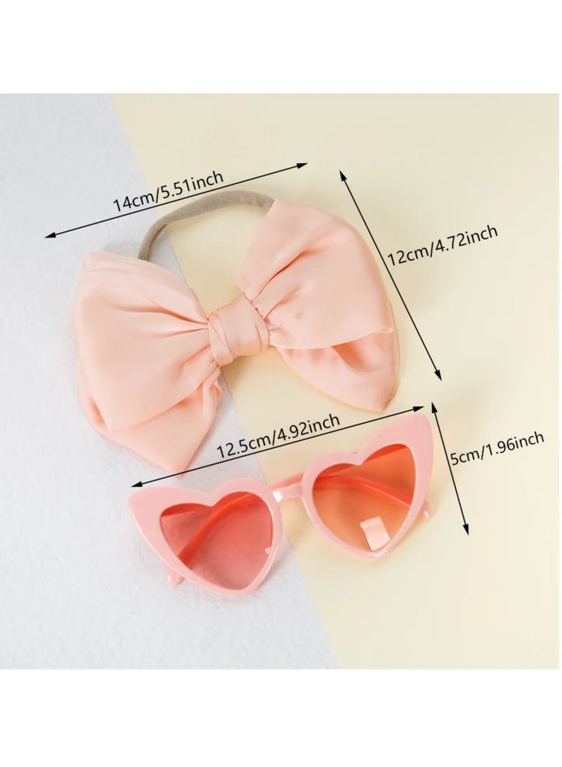 D'Daniela Athena Glasses and Bow Barrette Ponytail Set For Babies and Girls - Baby Pink