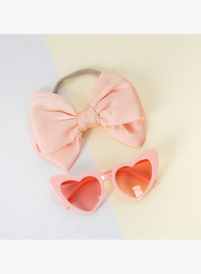 D'Daniela Athena Glasses and Bow Barrette Ponytail Set For Babies and Girls - Baby Pink - Image 1