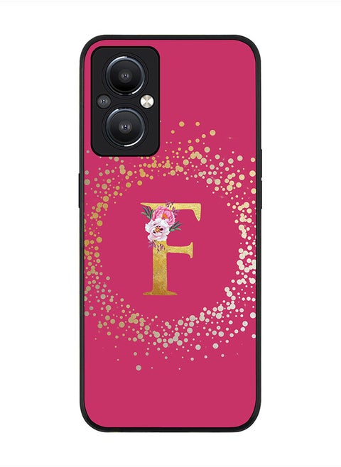 Rugged Black edge case for OnePlus Nord N20 5G, Slim fit Rubber Edges  -  Custom Monogram Initial Letter Floral Pattern Alphabet - F  (Dark Pink Rose )