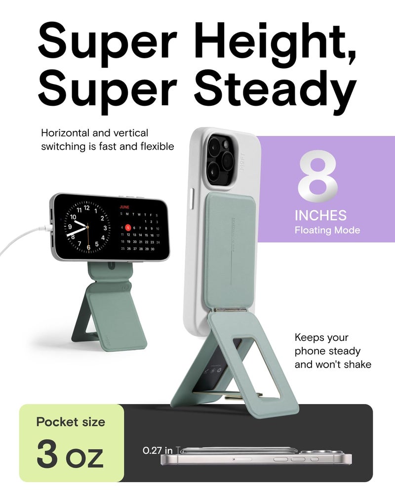 MOFT Phone Tripod Stand Selfie Stick for iPhone, Multi-Angles iPhone Stand, Lightweight & Portable Phone Holder, Strong Magnets, MOVAS Vegan Leather, Travel Essentials, Seafoam (Without Card Slot) - Image 5