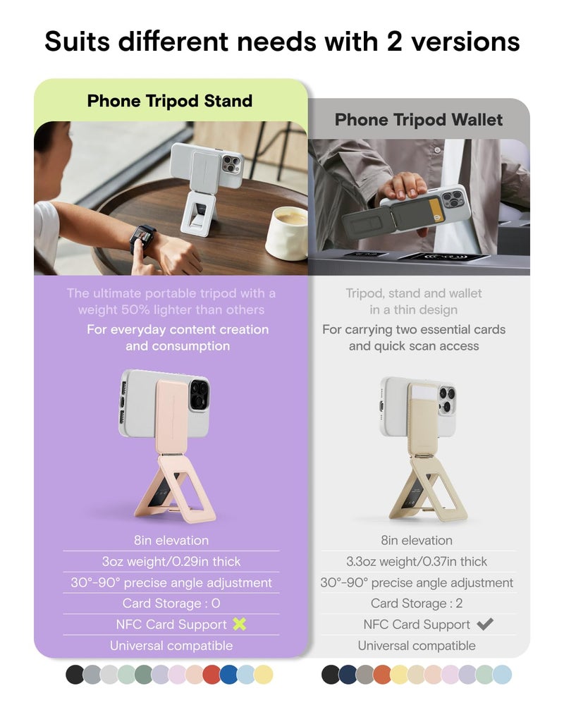 MOFT Phone Tripod Stand Selfie Stick for iPhone, Multi-Angles iPhone Stand, Lightweight & Portable Phone Holder, Strong Magnets, MOVAS Vegan Leather, Travel Essentials, Seafoam (Without Card Slot) - Image 2