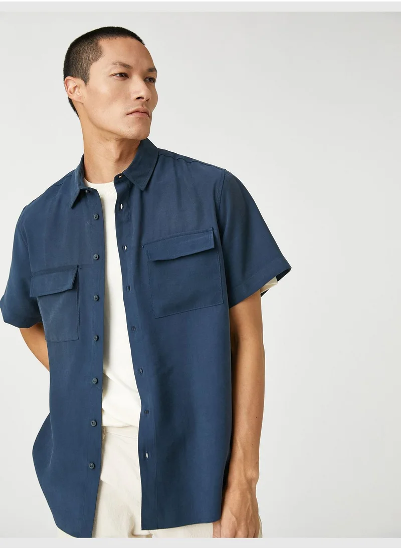 KOTON Basic Shirt Classic Neck Short Sleeve Pocket Detailed