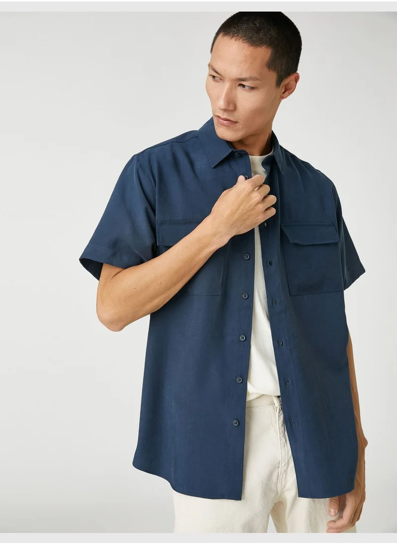 KOTON Basic Shirt Classic Neck Short Sleeve Pocket Detailed