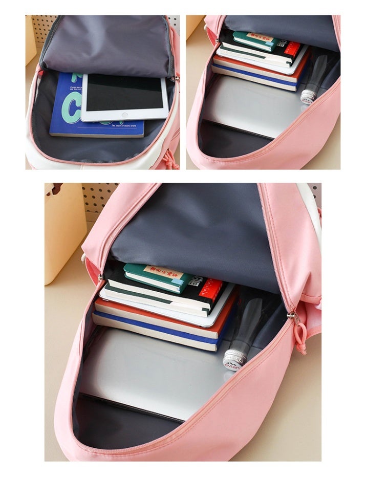 LABUBU Cute Cartoon Large Capacity Student Class Bag Junior High School Student School Bag Female High Value Ins Style Four-Piece Backpack - Image 4