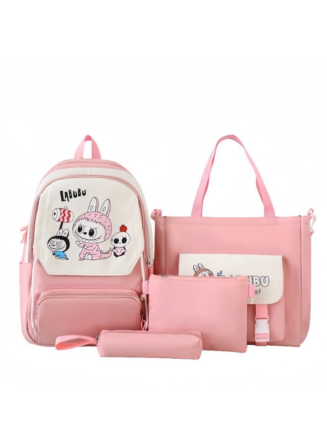 LABUBU Cute Cartoon Large Capacity Student Class Bag Junior High School Student School Bag Female High Value Ins Style Four-Piece Backpack - Image 1
