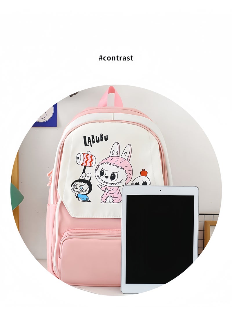 LABUBU Cute Cartoon Large Capacity Student Class Bag Junior High School Student School Bag Female High Value Ins Style Four-Piece Backpack - Image 2