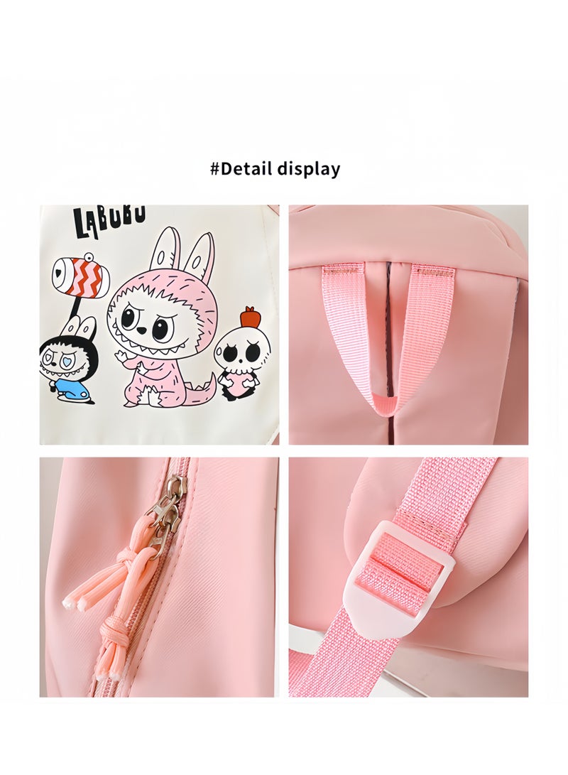 LABUBU Cute Cartoon Large Capacity Student Class Bag Junior High School Student School Bag Female High Value Ins Style Four-Piece Backpack - Image 3