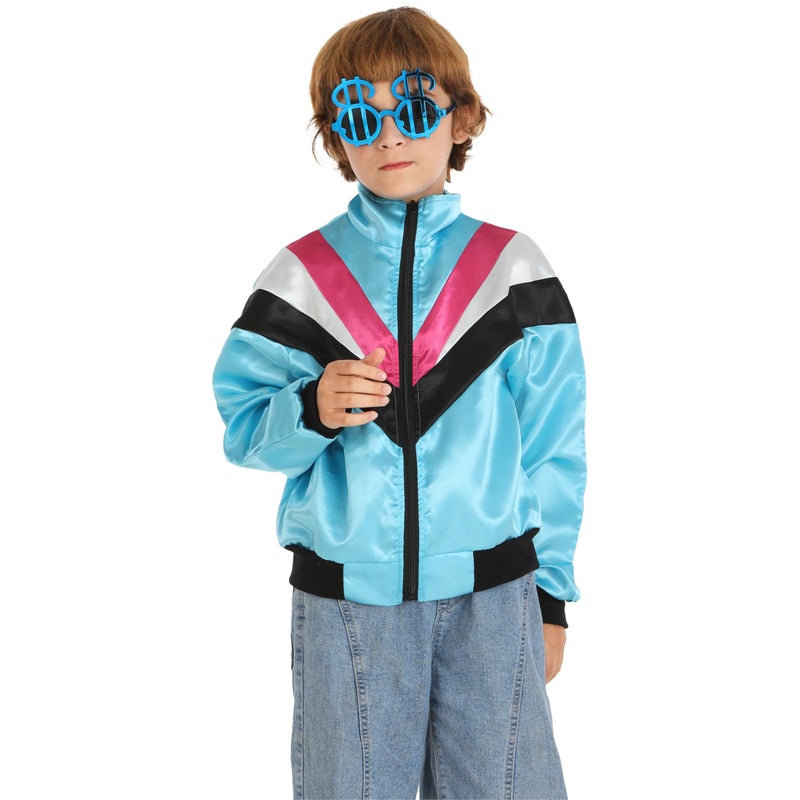 Leadtex Kids Hip Hop 80s tracksuit outfit Boys Girls 80s Retro Sportswear Top Colorblock Windbreaker Jacket costume for kids,6-8. - Image 2