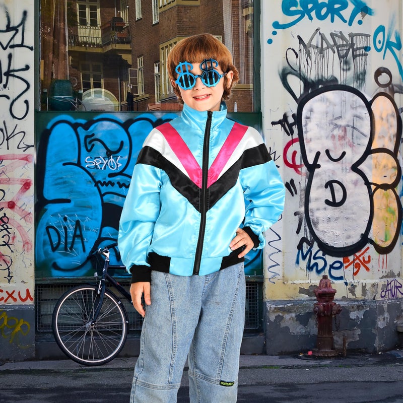 Leadtex Kids Hip Hop 80s tracksuit outfit Boys Girls 80s Retro Sportswear Top Colorblock Windbreaker Jacket costume for kids,6-8. - Image 5