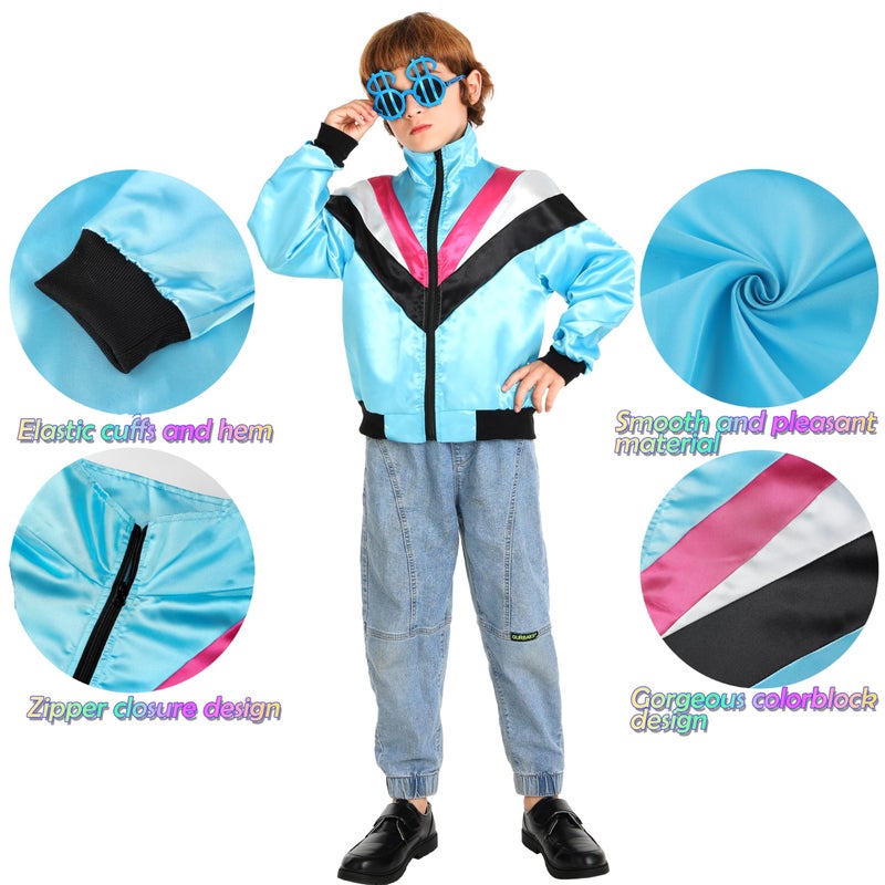 Leadtex Kids Hip Hop 80s tracksuit outfit Boys Girls 80s Retro Sportswear Top Colorblock Windbreaker Jacket costume for kids,6-8. - Image 4