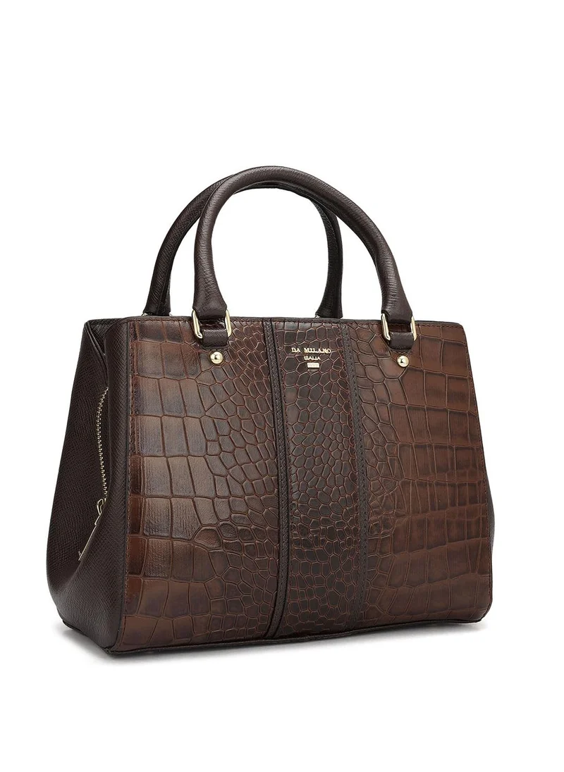 Da Milano Genuine Leather Brown Satchel Bag