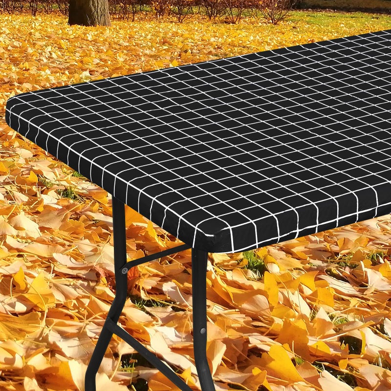 Spotjoy Rectangle Vinyl Table Cloth  Elastic Fitted Flannel Backed Plastic Table Covers for 6 Foot Folding Tables  Waterproof for Picnic  Camping  Indoor and Outdoor (Black  30 x 72 inch) - Image 1