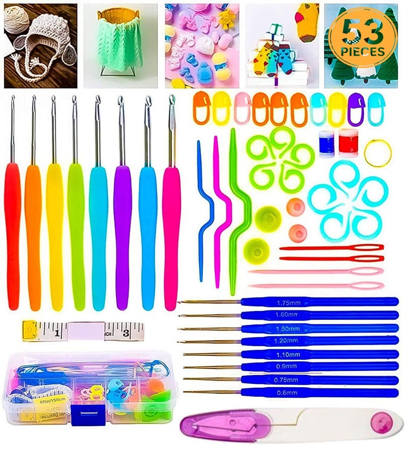 NAITIK CREATION 53-Piece Knitting Crochet Hook Needle Set (Large) Ergonomic Knitting Needle Kit, Knitting Needle Kit Organizer with 16Pcs Soft Grip Handles Hooks, Tapestry for Hand Knitted - Image 1
