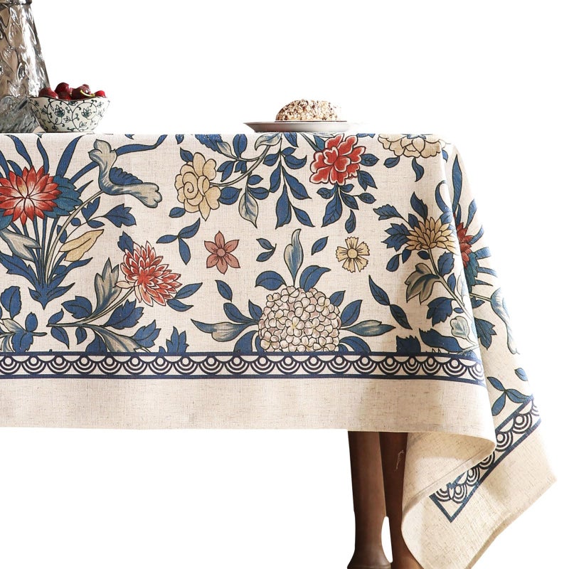 patdrea Designer Blue Small Tablecloth for Rectangle Table,Vintage Linen with Leaves and Floral Pattern Tablecloths,Farmhouse Decor Cover for Kitchen Dining Christmas,Thanksgiving,55"x71"-Ivar a - Image 1