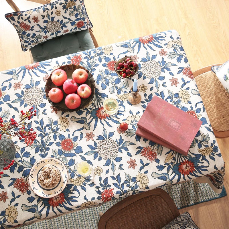 patdrea Designer Blue Small Tablecloth for Rectangle Table,Vintage Linen with Leaves and Floral Pattern Tablecloths,Farmhouse Decor Cover for Kitchen Dining Christmas,Thanksgiving,55"x71"-Ivar a - Image 4