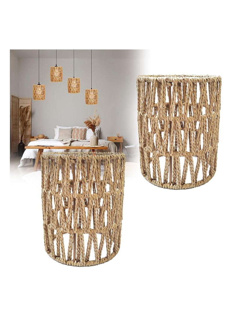 SYOSI 2 Pack Rattan Lamp Shade, Retro Small Wicker Lamp Shade Replacement,Woven Pendant Light Lampshade Cover for Chandelier, Lamp Holder, Ceiling Fan Light Bulb, Pendant Light, Floor Lamps, 4.9x6.3inch - Image 1