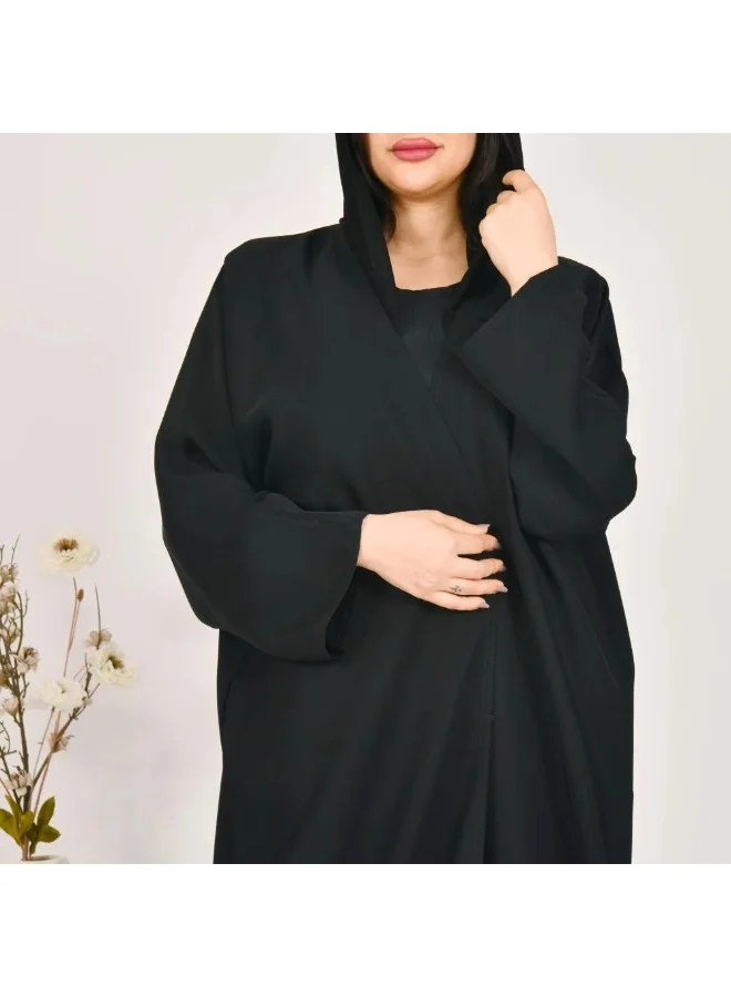 lamha abaya Black wrap abaya with a comfortable flowing cut in summer fabric