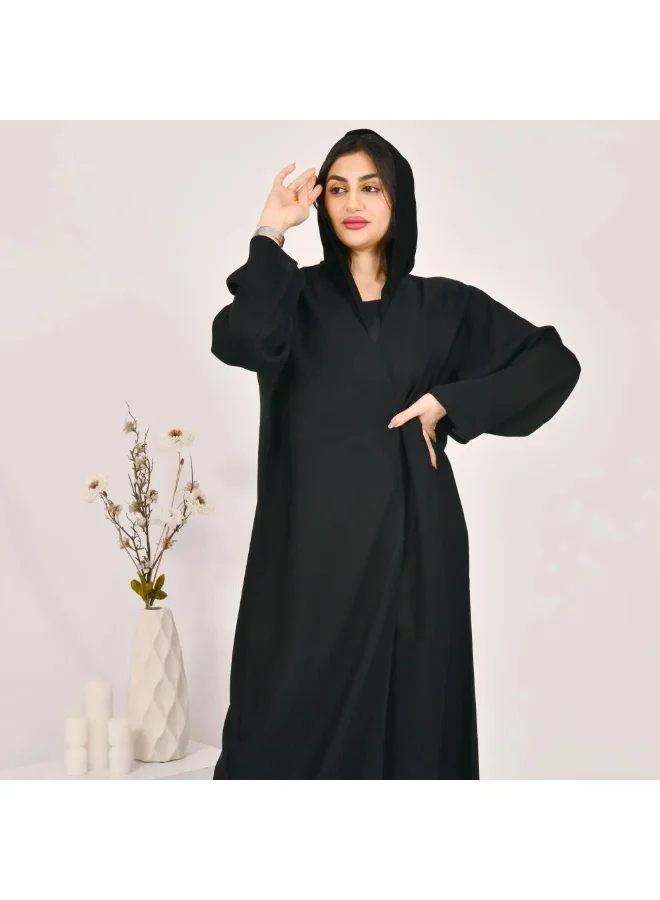 lamha abaya Black wrap abaya with a comfortable flowing cut in summer fabric