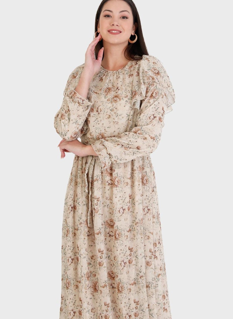Refka by modanisa - Printed Ruffle Detail Dress - Image 1