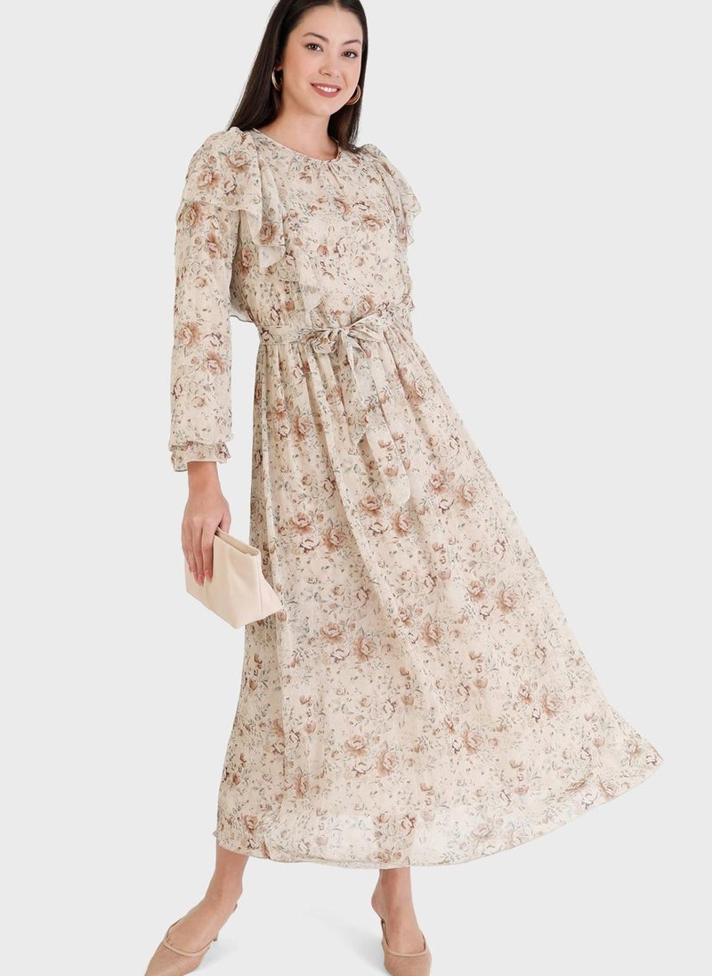 Refka by modanisa - Printed Ruffle Detail Dress - Image 1