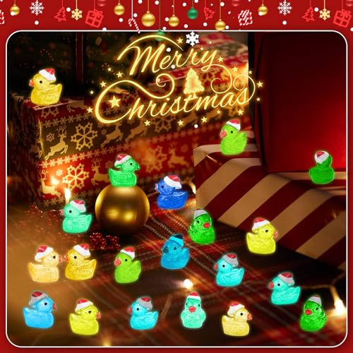 JIUZHU 160PCS Luminous Mini Glitter Ducks Christmas Colorful Tiny Resin Ducks to Hide Miniatures Figures for Prank Xmas Goodie Bag Fillers Party Decor - Image 5