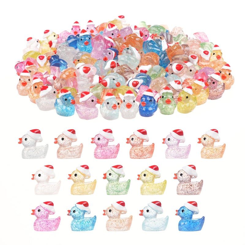 JIUZHU 160PCS Luminous Mini Glitter Ducks Christmas Colorful Tiny Resin Ducks to Hide Miniatures Figures for Prank Xmas Goodie Bag Fillers Party Decor - Image 3
