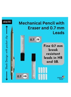 BRUSTRO Mechanical Pencil Set | HB-20 leads, 2B-20 leads,Spare eraser 8 units|Tip size 0.7 mm | Ideal for Students,Adults, Home, School, Office, Stationery Use |Writing, Sketching, Drawing,Mandala Art - pzsku/Z358CC51C6256B168CBE9Z/45/_/1740208270/24440c46-f5ea-420f-9949-149dd11e07a5