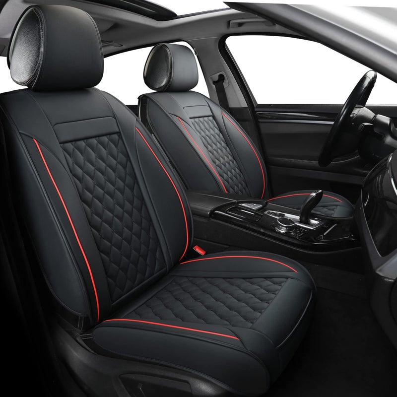Car Seat Covers Full SetUniversal Fit for Most CarsSUVSedans and Pickup TrucksAutomotive Vehicle Faux Leather Cushion Covers for 5 Passenger CarsFull SetBlackRed