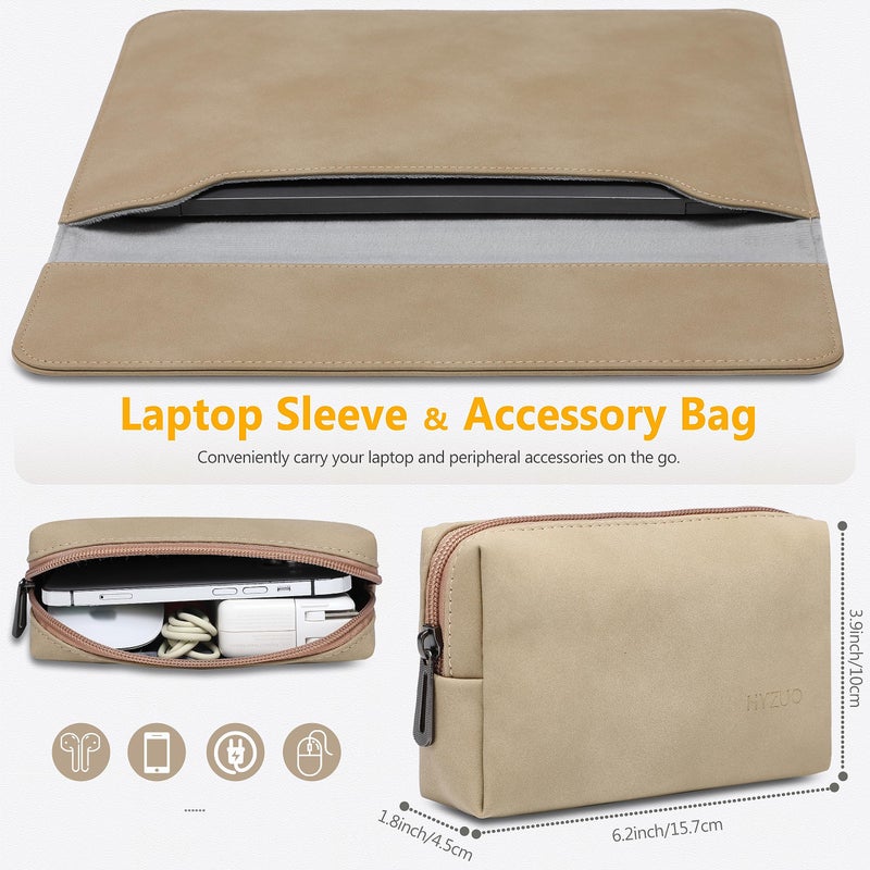 HYZUO HYZUO 13.3-14 Inch Laptop Sleeve Bag for MacBook Pro 14 M4/M3/M2/M1 Pro/Max A3401 A3185 A3112 2021-2025, MacBook Air 13 2012-2017, 13.8/13.5 Surface Laptop 7-1, Case with Pouch, Khaki-H  - Image 2