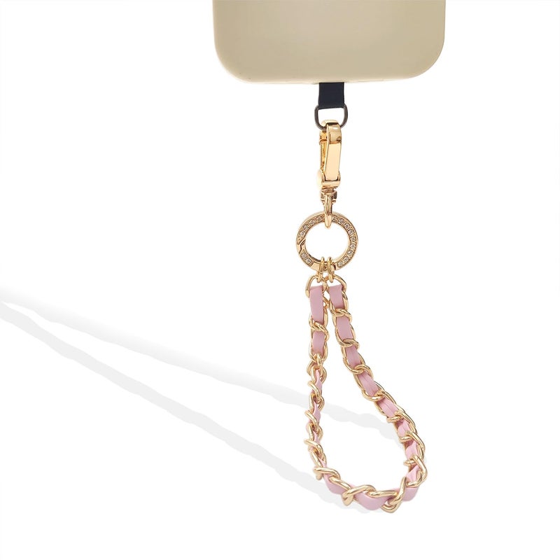 Nalefow Phone Wrist Strap with Metal Chain Phone Lanyard Wrist with 2 Tether Tabs Metal Leather Cellphone Charm Chain (Pink) - Image 2