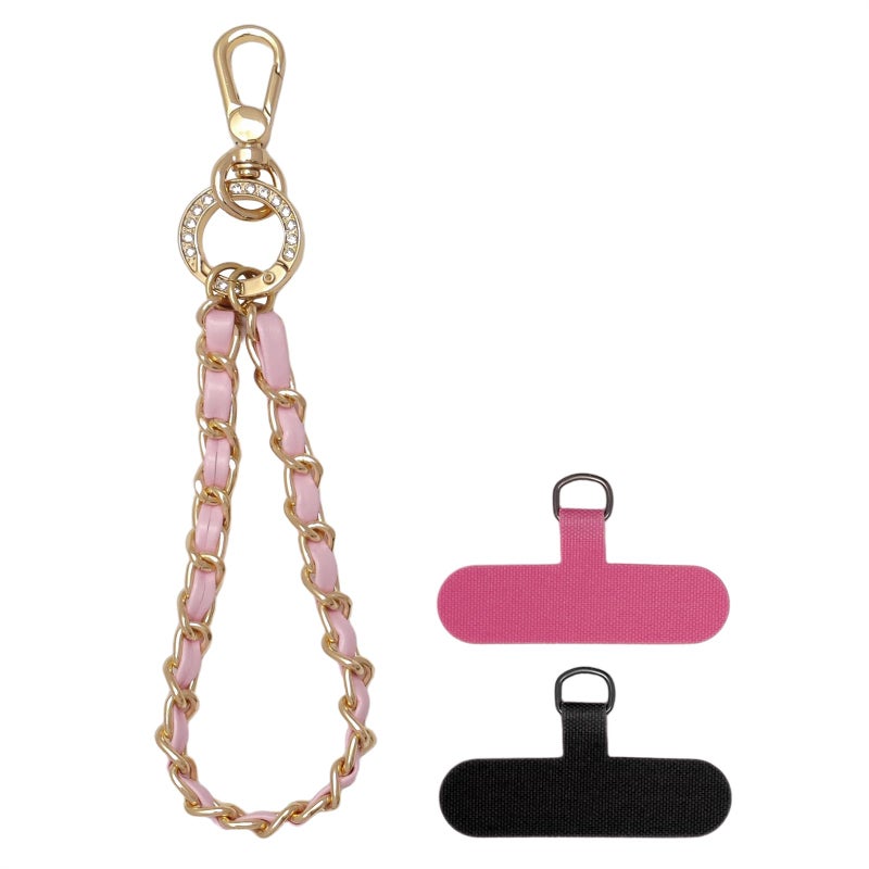 Nalefow Phone Wrist Strap with Metal Chain Phone Lanyard Wrist with 2 Tether Tabs Metal Leather Cellphone Charm Chain (Pink) - Image 1