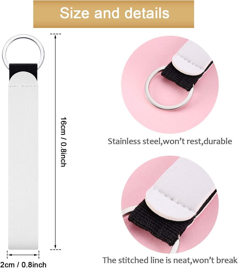 WILLBOND 20 Pieces Sublimation Blank Neoprene Wristlet Neoprene Wristlet Keychain Wrist Lanyard Keychain Holder for Women Girls (White) - Image 2