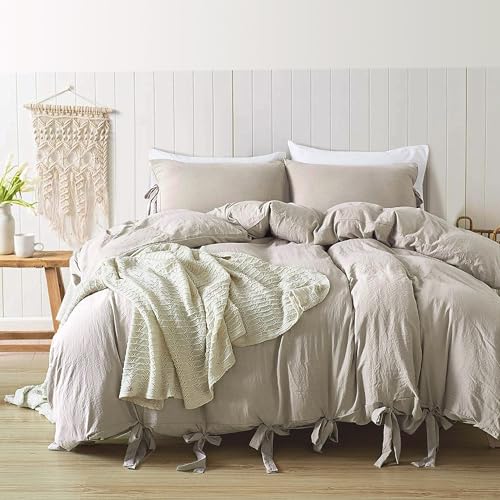 annadaif Duvet Cover Twin Size Khaki, 2 Pieces Soft Washed Microfiber Duvet Cover Set, Comforter Cover with Bowknot Bow Tie (1 Duvet Cover 66x90 Inch, 1 Pillowcases) Easy Care Bedding Set - Image 1
