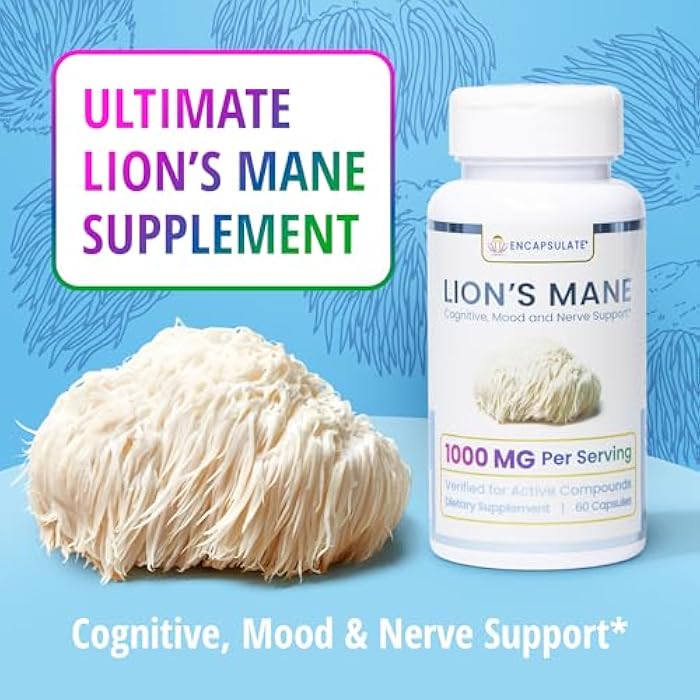 ENCAPSULATE Lion’s Mane Capsules 1000mg – Premium Organic Fruiting Body 1:1 Mushroom Extract – Nootropic & Adaptogen Mushroom Supplement for Memory, Focus & Cognitive Support – 60 Vegan Capsules - Image 3