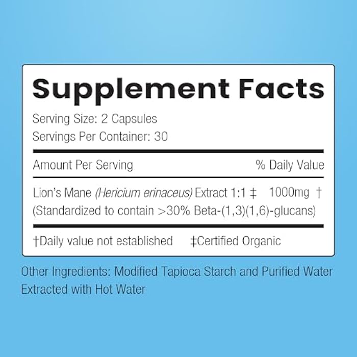 ENCAPSULATE Lion’s Mane Capsules 1000mg – Premium Organic Fruiting Body 1:1 Mushroom Extract – Nootropic & Adaptogen Mushroom Supplement for Memory, Focus & Cognitive Support – 60 Vegan Capsules - Image 2