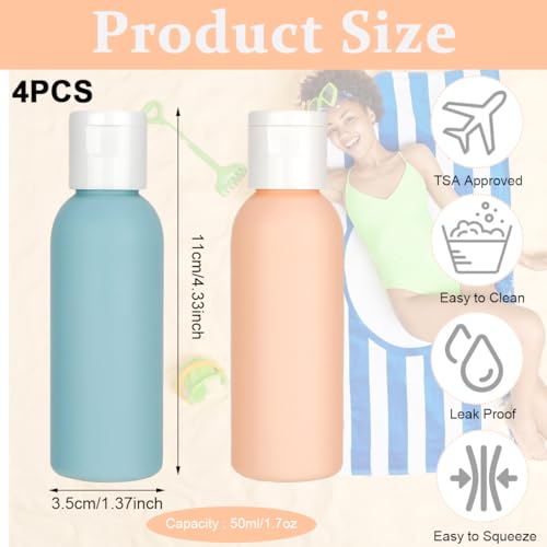 MAYCREATE® 4pcs 50ML Travel Bottles for Toiletries,Empty Soft PE Travel Containers with Lid,Shampoo Lotion Dispenser Bottle for Cream Toiletries Gel Hand Sanitizer - Image 2