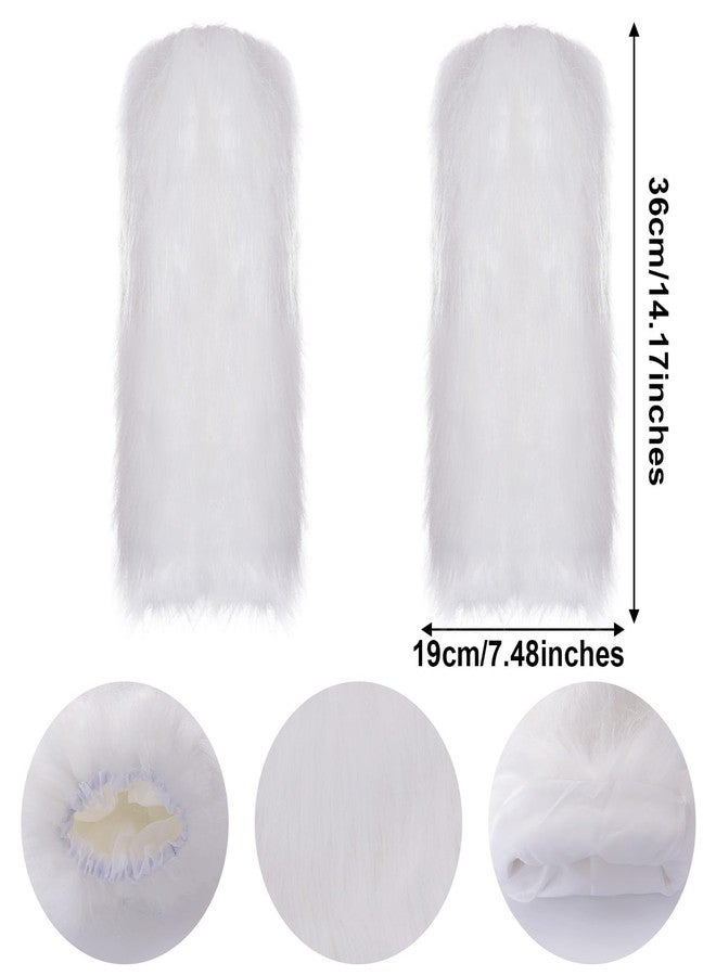 سي ان او ام جي جوارب تدفئة الساق من الفرو الصناعي من cnomg، جوارب تدفئة الساق من الفرو الصناعي، أساور أحذية من الفرو للنساء، مناسبة لحفلات التنكر، وحفلات الكريسماس، والمهرجانات (أبيض، طويل) - Image 3