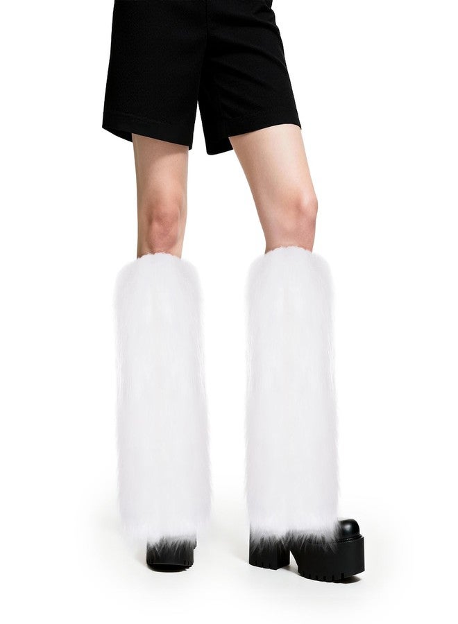 سي ان او ام جي جوارب تدفئة الساق من الفرو الصناعي من cnomg، جوارب تدفئة الساق من الفرو الصناعي، أساور أحذية من الفرو للنساء، مناسبة لحفلات التنكر، وحفلات الكريسماس، والمهرجانات (أبيض، طويل) - Image 1
