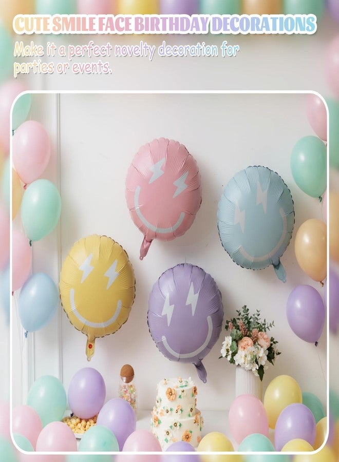 Skylety 8 Pcs Pastel Smile Face Preppy Balloons 18 Inch Smile Lightning Aluminum Foil Balloons Pastel Macaron Colorful Birthday Party Decoration for Bridal Shower Wedding Y2k Party Supplies (Macaron) - Image 3