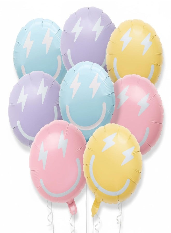 Skylety 8 Pcs Pastel Smile Face Preppy Balloons 18 Inch Smile Lightning Aluminum Foil Balloons Pastel Macaron Colorful Birthday Party Decoration for Bridal Shower Wedding Y2k Party Supplies (Macaron) - Image 1