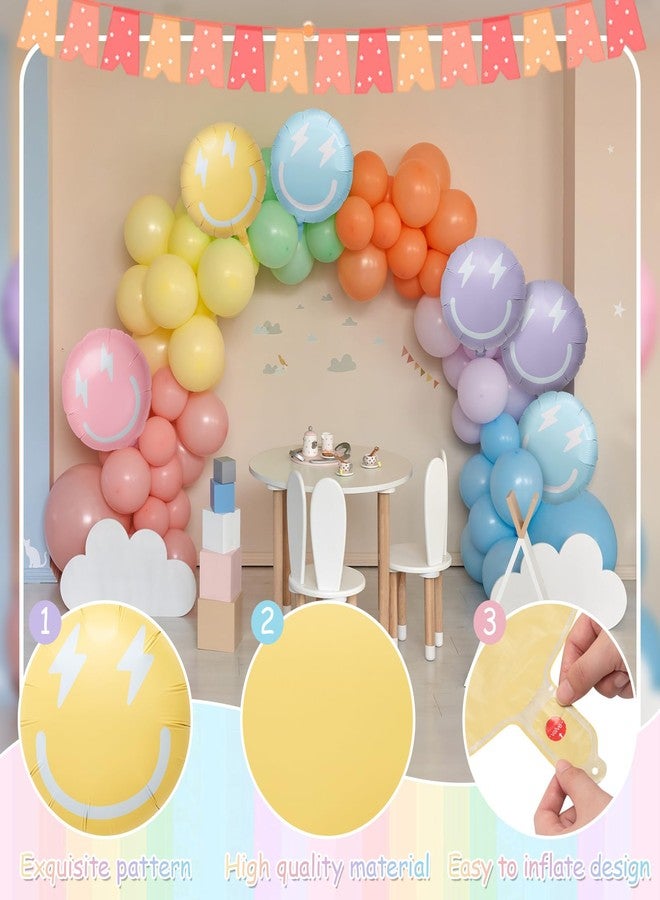 Skylety 8 Pcs Pastel Smile Face Preppy Balloons 18 Inch Smile Lightning Aluminum Foil Balloons Pastel Macaron Colorful Birthday Party Decoration for Bridal Shower Wedding Y2k Party Supplies (Macaron) - Image 5