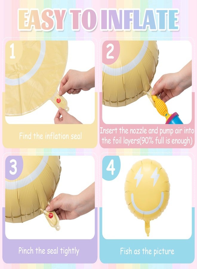 Skylety 8 Pcs Pastel Smile Face Preppy Balloons 18 Inch Smile Lightning Aluminum Foil Balloons Pastel Macaron Colorful Birthday Party Decoration for Bridal Shower Wedding Y2k Party Supplies (Macaron) - Image 4