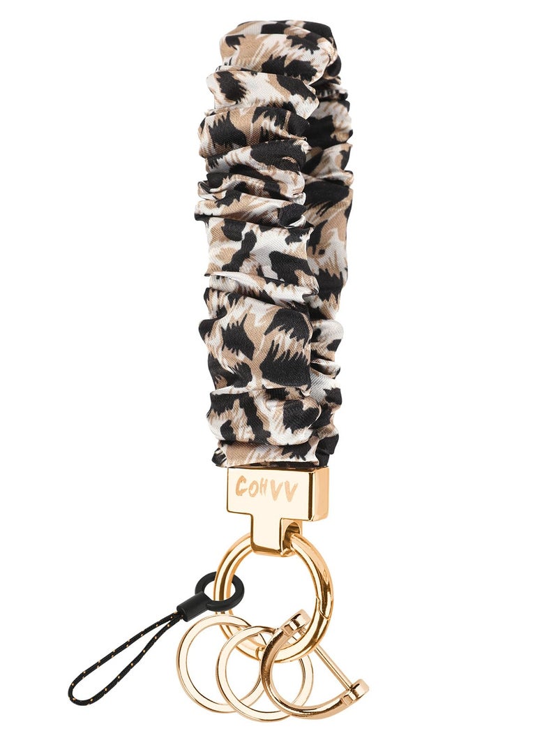 COHVV Scrunchie Keychain Wristlet for Women - Stretch Car Key Holder Bracelet, Cute Leopard Key Chain Wristlet for Teacher, Gym, Shopping & Travel (Leopard Texture) - Image 1