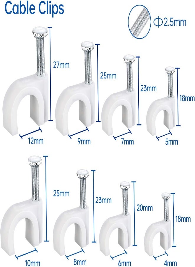 AKDC Round White Cable Clips With Steel Nails 6Mm/ 0.236Inch/ 200Pcs，For Cat6, Cat7, Cat8, Rg6, Rg59, Rj45 Cable Coax Cable, Ethernet Cable, Tv Wire Cable, Telephone Cable, Print Cable, Led Starlight  - Image 2
