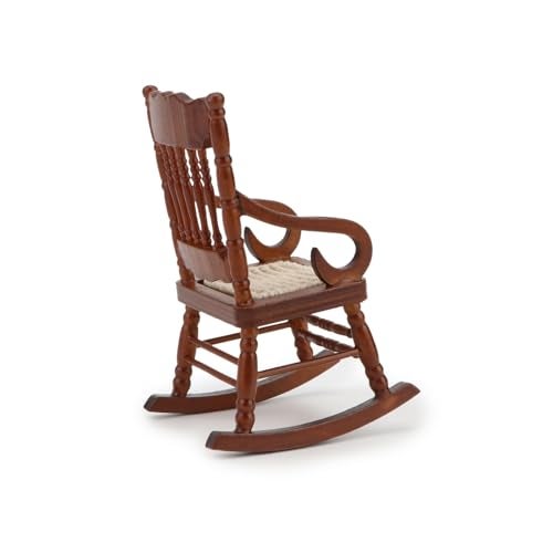 Cutemini Dollhouse Miniature Rocking Chair 112 Scale Wooden Furniture Accessories Tiny Mini House Home Outdoor Decoration Model Living Room Scene Christmas Craft Displays Brown - Image 5