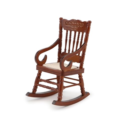 Cutemini Dollhouse Miniature Rocking Chair 112 Scale Wooden Furniture Accessories Tiny Mini House Home Outdoor Decoration Model Living Room Scene Christmas Craft Displays Brown - Image 1