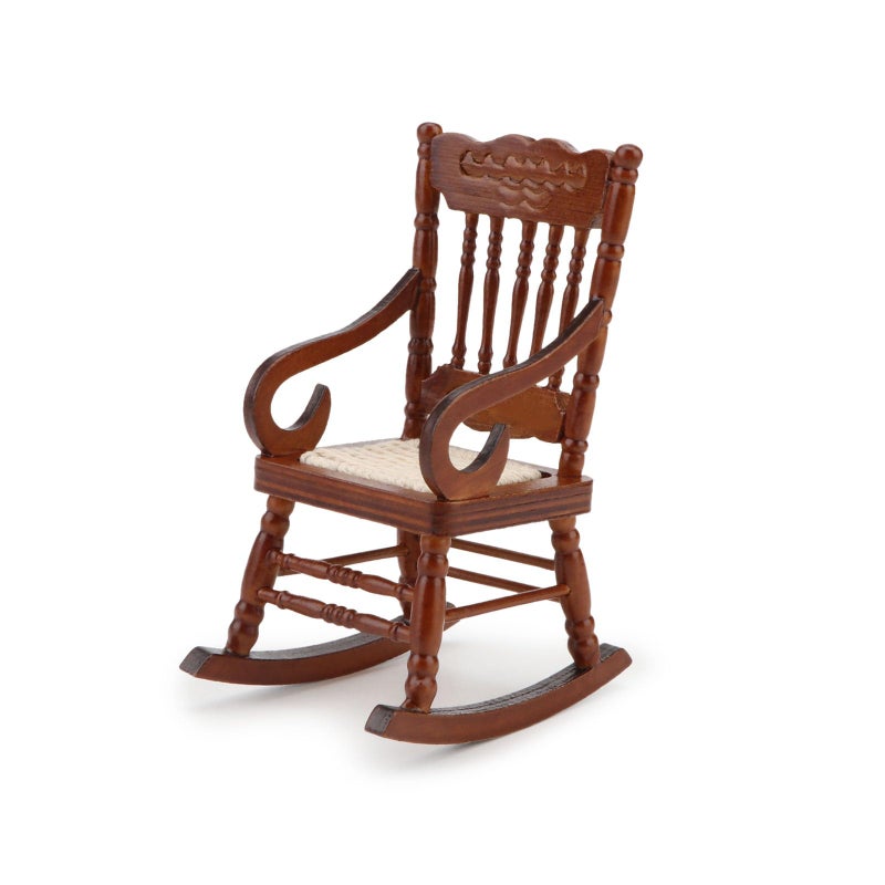 Cutemini Dollhouse Miniature Rocking Chair 112 Scale Wooden Furniture Accessories Tiny Mini House Home Outdoor Decoration Model Living Room Scene Christmas Craft Displays Brown - Image 3