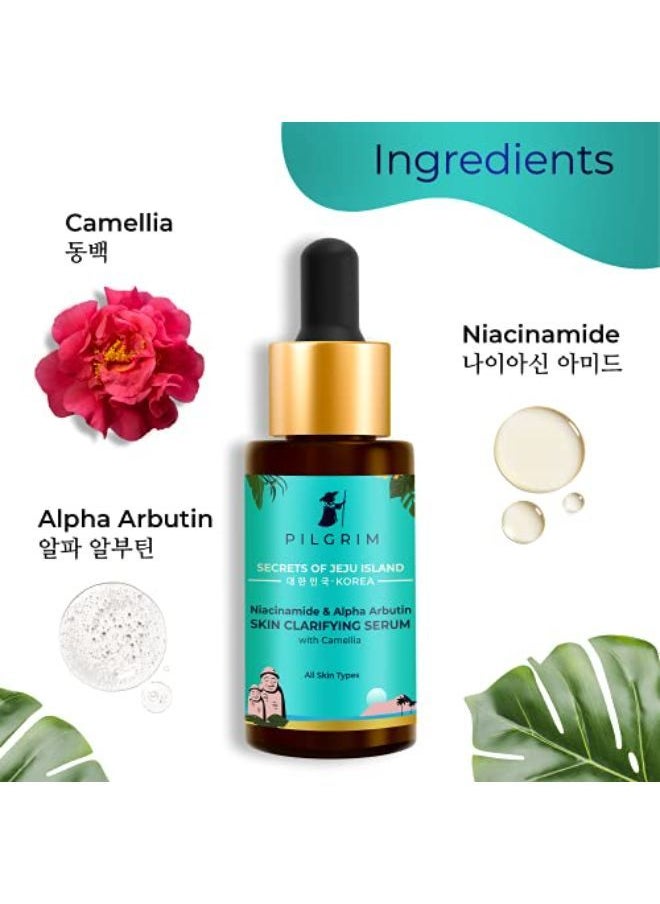PILGRIM - Niacinamide 5% + Alpha Arbutin 1% Skin Clarifying Serum For Dark Spots, Acne Marks & Pits | Glowing Skin | All Skin Type| For Men & Women | Dermatologically Tested | Made In India | 30Ml - Image 1